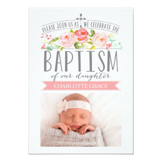 Rose Banner Pink Baptism Invitation