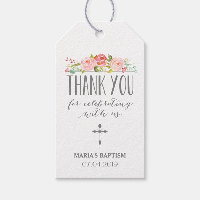 Rose Banner | Pink Religious Thank You Gift Tag (Front)