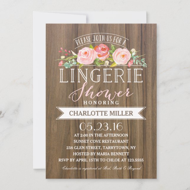 Rose Banner Rustic | Lingerie Shower Invitation (Front)