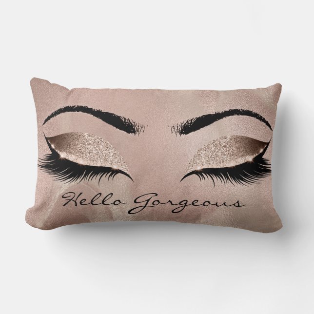 Rose Beauty Marble Makeup Lashes Hello Gorgeous Lumbar Pillow (Front)