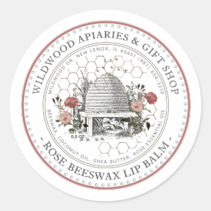 Rose Beeswax Lip Balm Vintage Skep with Honeycomb  Classic Round Sticker