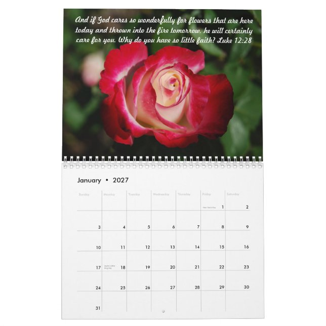 Rose Bible Verses 2016 Calendar (Jan 2027)