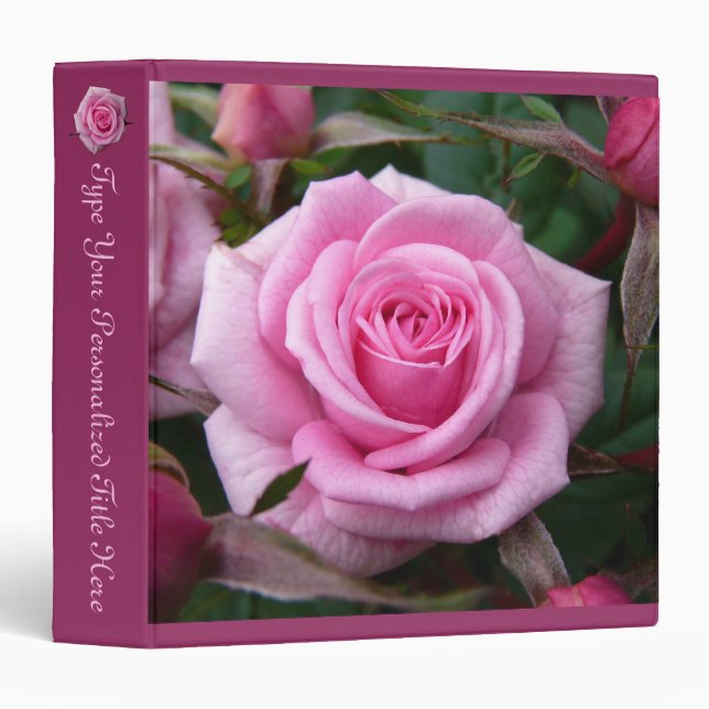 Rose Binder Personalized Pink Rose School Binder (Front/Spine)