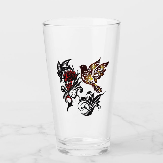 Rose & Bird Drinkware Glass (Front)