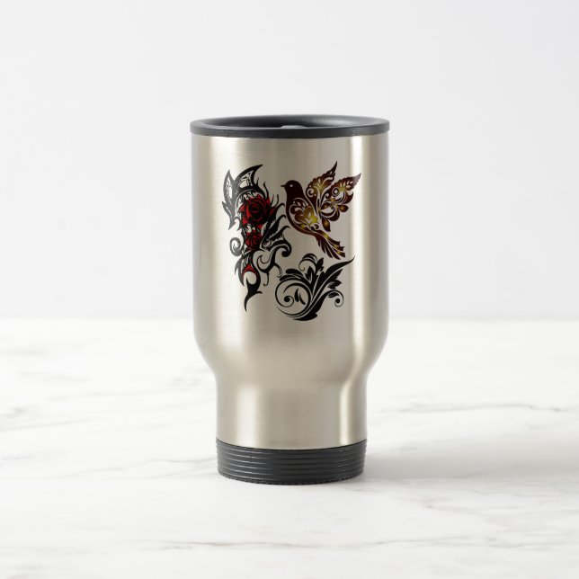 Rose & Bird Tumbler Travel Mug (Center)