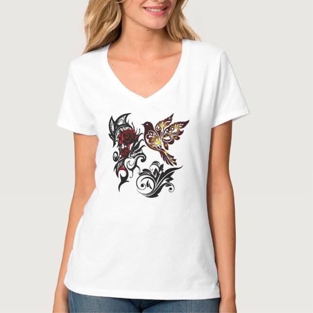 Rose & Bird Women V-Shirt T-Shirt (Front)