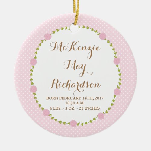 Rose Birth Stats new Baby Girl Ceramic Ornament