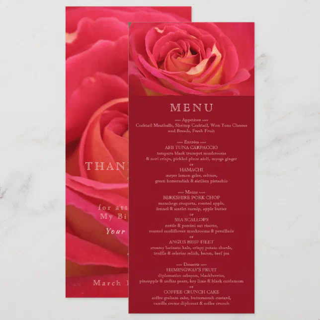 Rose Birthday Celebration Menu Invitation | Zazzle