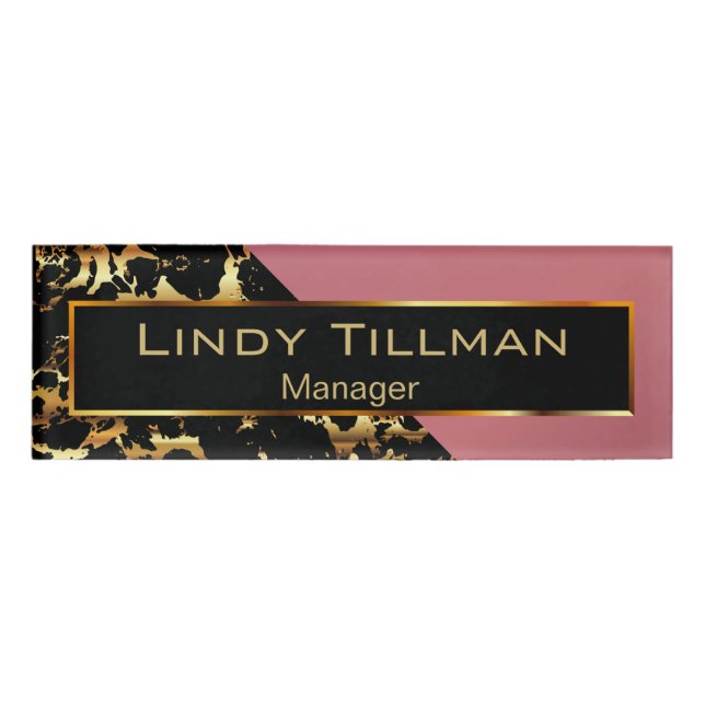 Rose, Black and Gold Marble 2 Name Tag (Front)