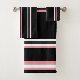 Rose Black And Gray Stripes  Bath Towel Set