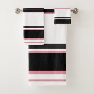 Rose Black And Gray Stripes    Bath Towel Set
