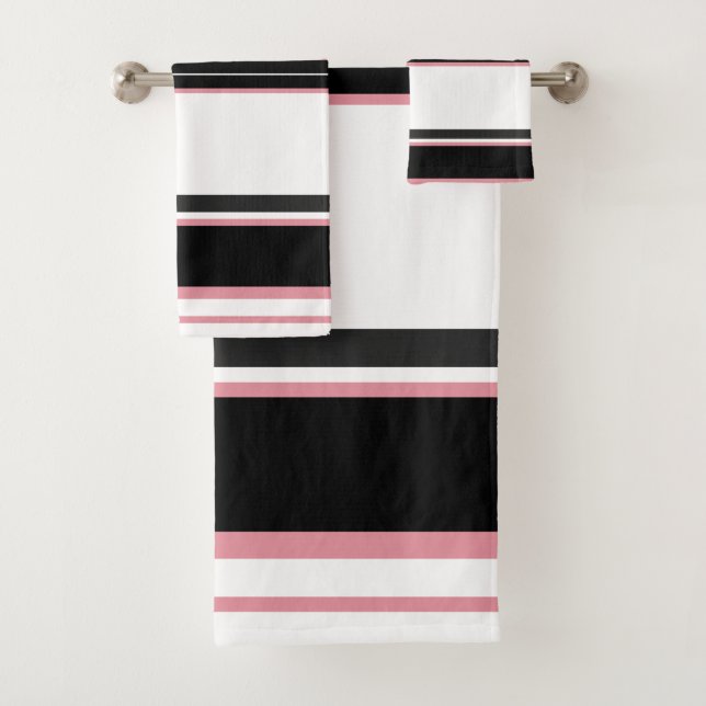 Rose Black And Gray Stripes    Bath Towel Set (Insitu)