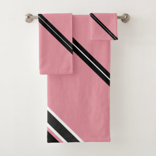 Rose Black And Gray Stripes    Bath Towel Set