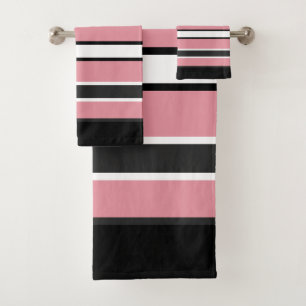 Rose Black And Gray Stripes  Bath Towel Set