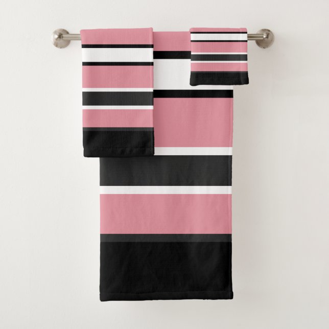 Rose Black And Gray Stripes  Bath Towel Set (Insitu)
