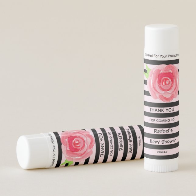 Rose Black and Pink Stripes Thank You Gift Lip Balm (Front)