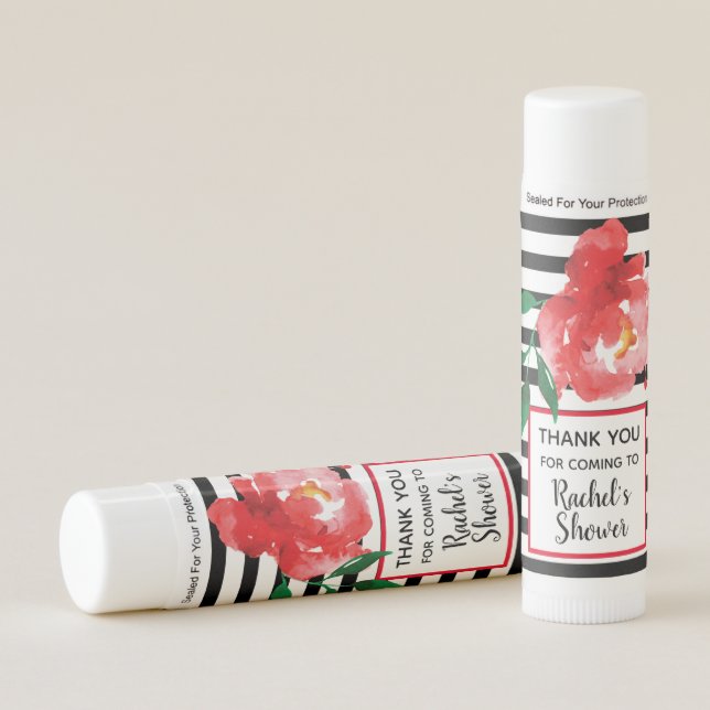 Rose Black and White Stripes Thank You Gift Lip Balm (Front)