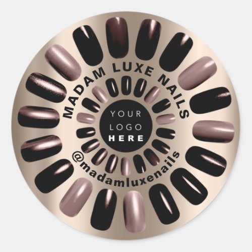 Rose Black Nails Stylist Boutique Add Custom Logo Classic Round Sticker