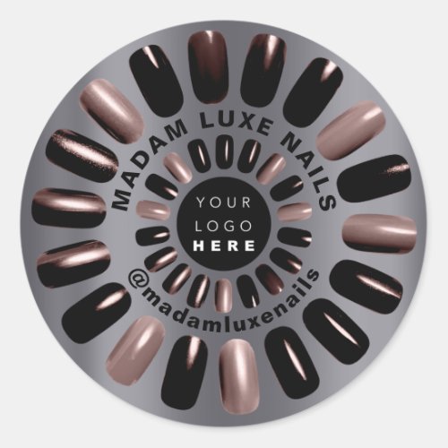 Rose Black Nails Stylist Boutique Gray Custom Logo Classic Round Sticker