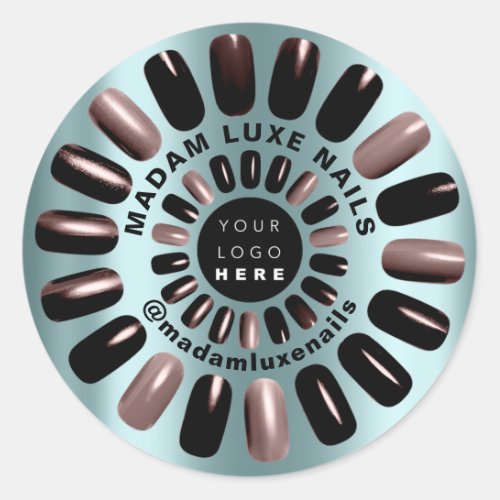 Rose Black Nails Stylist Boutique Teal Custom Logo Classic Round Sticker