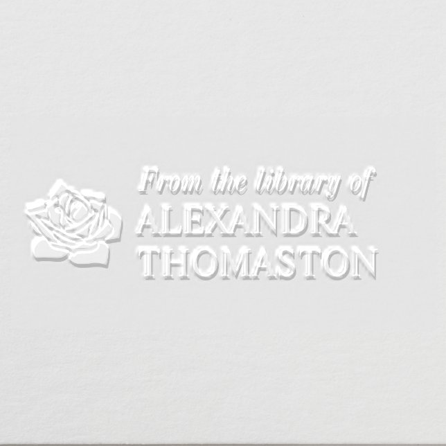 Rose Bloom “From the Library of” Rectangular Book Embosser (Design)