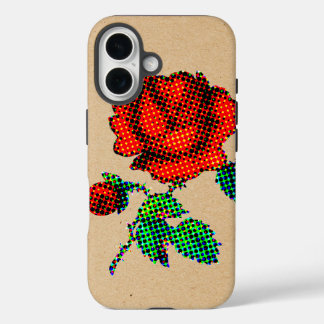 Rose Bloom Halftone on Brown Paper Fine Art iPhone 16 Case