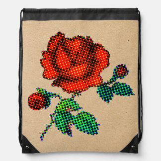 Rose Bloom Halftone on Brown Paper Fine Art Drawstring Bag