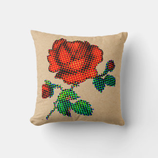 Rose Bloom Halftone on Brown Paper Fine Art Throw Pillow