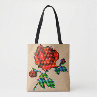 Rose Bloom Halftone on Brown Paper Fine Art Tote Bag