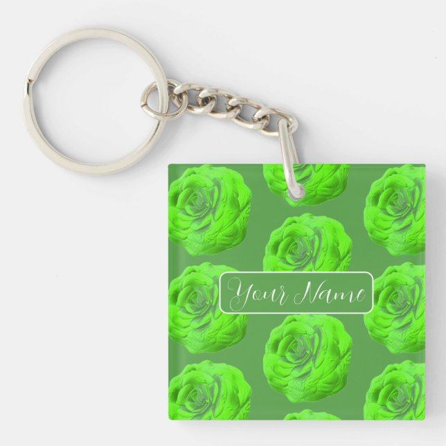Rose Bloom in Green, 3D Effect - Keychain (Front)