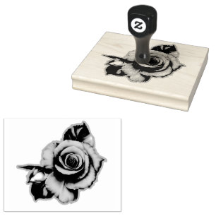 Rose Bloom Wood Handle Rubber Stamp