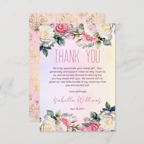 Rose Blooms Floral Baby Shower Thank You Card