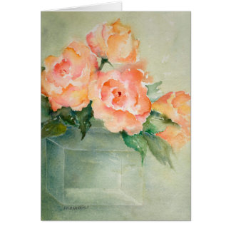 Rose Blooms in Green Vase Cards