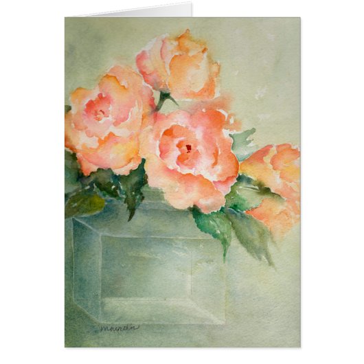 Rose Blooms in Green Vase Cards (Front)