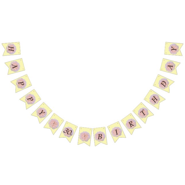 Rose Blossom / Pink & Yellow / 30th Birthday Bunting Flags (All)