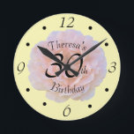 Rose Blossom / Pink & Yellow / 30th Birthday Round Clock<br><div class="desc">A lovely pastel pink rose flower blossom on a pastel yellow background decorates this 30th birthday wall clock, ready for you to personalize. Customize this with your name or other text using Zazzle's many font styles and colors. You may also add any of the fun icons that Zazzle has provided...</div>