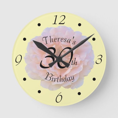Rose Blossom  Pink  Yellow  30th Birthday Round Clock