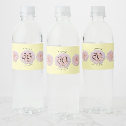 Rose Blossom  Pink  Yellow  30th Birthday Water Bottle Label