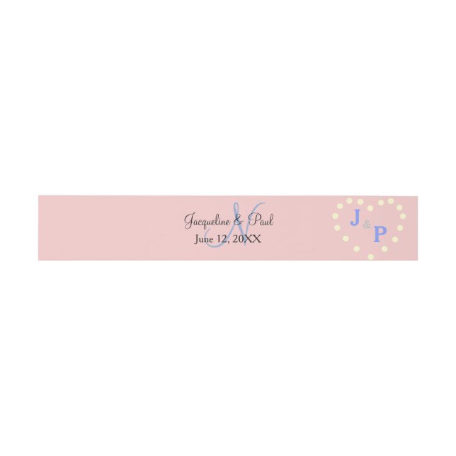 Rose Blue Cream Polka Dots Monogram Heart Invitation Belly Band (Flat)