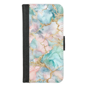 Rose Blue Gold Marble iPhone 8/7 Wallet Case