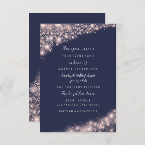 Rose Blue Navy Glitter Bridal Shower Birthday 16th Invitation