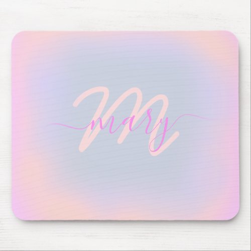 Rose Blue Pastels Ombre Name Heart Monogram Mouse Pad