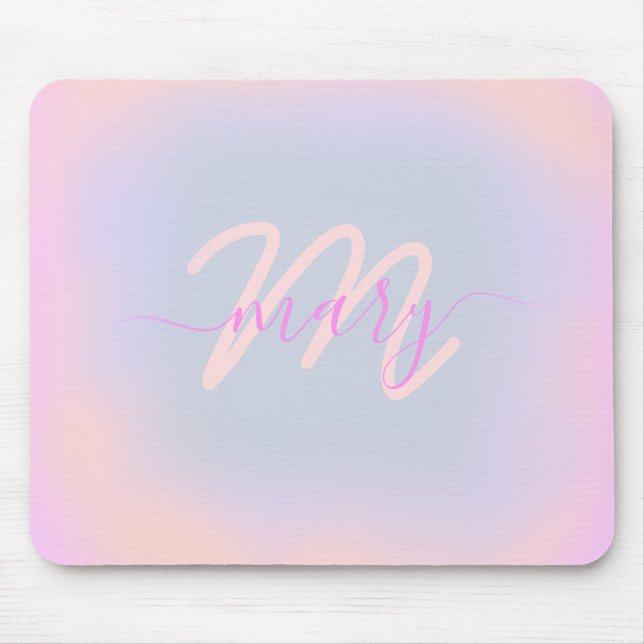 Rose Blue Pastels Ombre Name Heart Monogram Mouse Pad (Front)