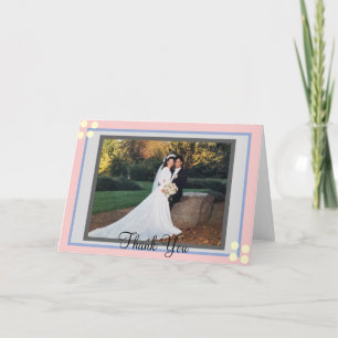 Rose Blue Pastels Polka Dots Photo Letterpress Thank You Card