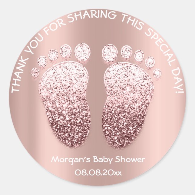 Rose Blus Glitter Feet Baby Shower Favor Thank You Classic Round Sticker (Front)