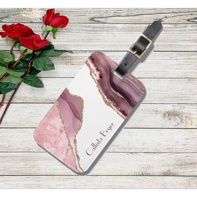 Rose Blush And Gold Glitter Agate Luggage Tag (Creator Uploaded)
