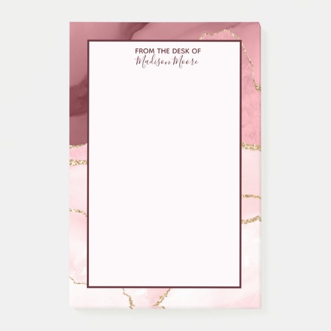 Rose Blush And Gold Glitter Agate Post-it Notes (Front)