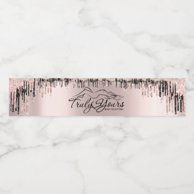 Rose Blush Black Drips Body Sclupting Logo Water Bottle Label (Single Label)