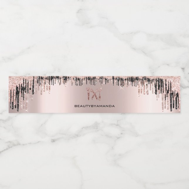 Rose Blush Black Drips Hairdresser Makeup Logo Water Bottle Label (Single Label)