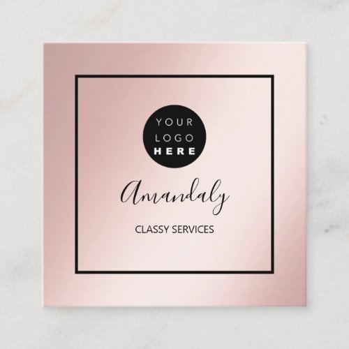 Rose Blush Custom Logo Framed Makeup Artist Square Business Card